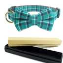 Dog Collar Bow Tie - Adorable Plaid Sturdy Soft Material&Leather Dog Collars for Small Medium Large Dogs Breed Pup Adjustable 12 Colors and 3 Sizes (Cyan Plaid, M 13"-18")