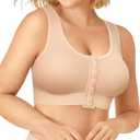 BRABIC Surgical Bra Front Closure - Comfort Compression Mastectomy Bras for Women Post Surgery with Full Coverage (Large, Beige)