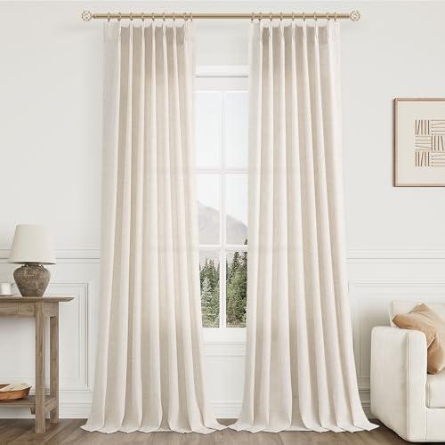 Pinch Pleated Linen Curtains 108 Inches long for Living Room 4 Panels Set Cream Beige Flax Pleat Drapes Back Tab Semi Sheer Neutral Boho Ceiling to Floor 108 Inch Curtains for Bedroom Window 9 FT Pinch Pleated Linen Curtains 108 Inches long for Living Room 4 Panels Set Cream Beige Flax Pleat Drapes Back Tab Semi Sheer Neutral Boho Ceiling to Floor 108 Inch Curtains for Bedroom Window 9 FT
