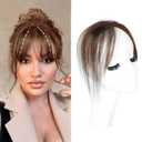 Clip in Bangs Clip In Hair Extensions 100% Baby Hair Human Hand Made Natural Forehead Patch No Trace Patch Hairline for Women(Hand Made, 1"*5.3", 10")(Cocoa Brown, 10")