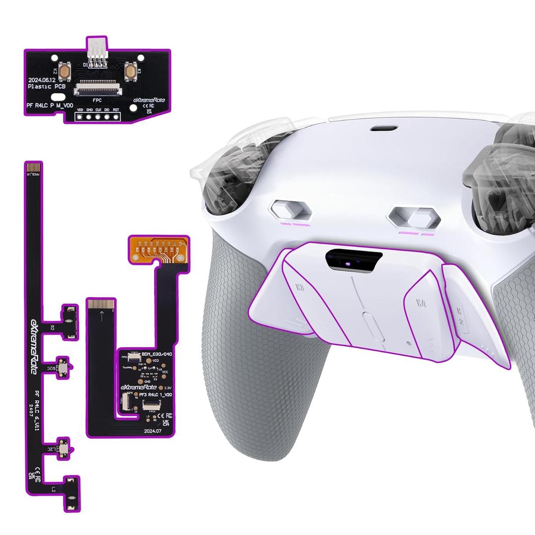 eXtremeRate RISE4 Plus MAX Back Paddles Kit with Clicky Trigger Stops & Rubberized Grip for PS5 Controller BDM-030 040 050 060, Remappable Back Buttons Kit for PS5 Controller - White Gray