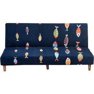WOMACO Printed Futon Cover Stretch Sofa Bed Slipcovers Full Twin Queen Size Armless Couch Loveseat Protector Covers with Elastic Bottom for Living Room Bedroom Furniture (Color Fish, 75"-86.6") (Pattern #3)