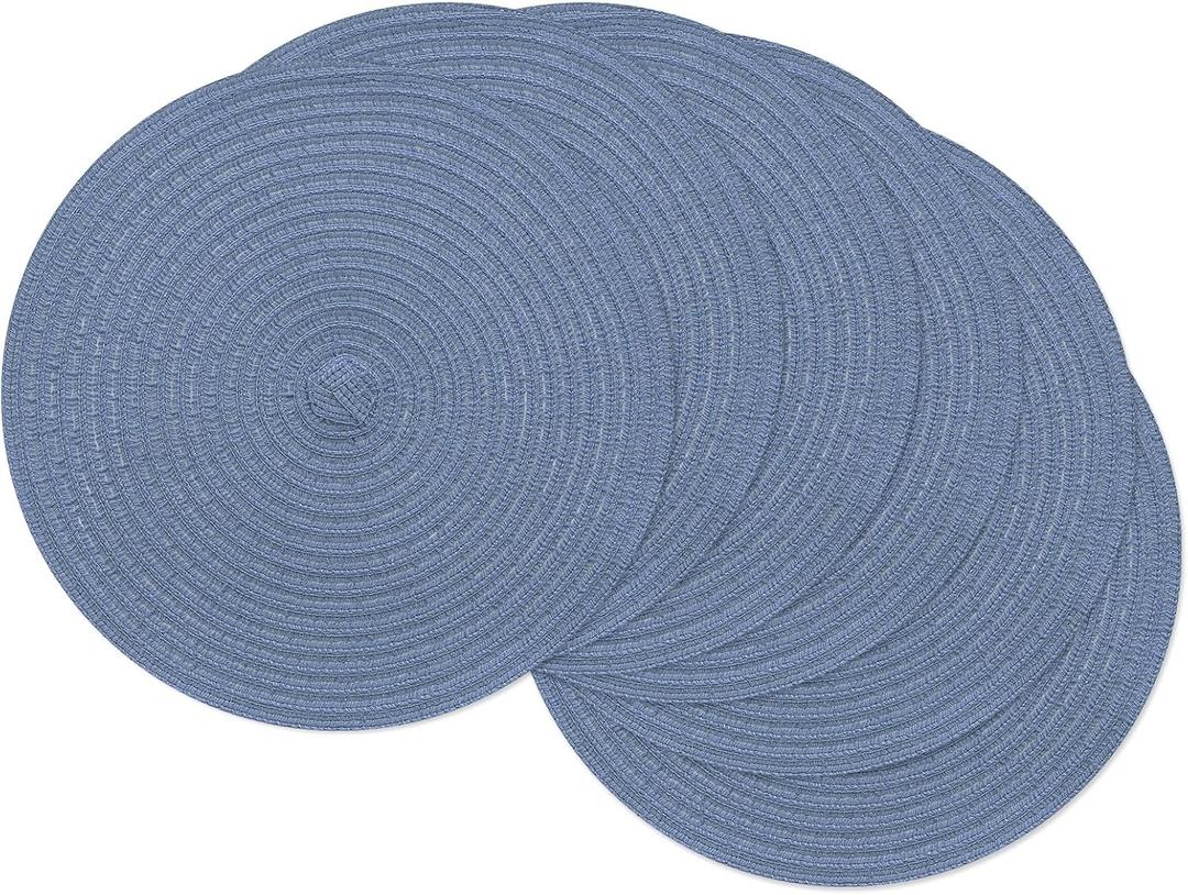 SHACOS 13 inch Round Braided Placemats Set of 6 Non Slip Washable Place Mats Fabric Polyester Table Mats for Dining Table Home Kitchen Wedding Party Decor, Dusty Blue