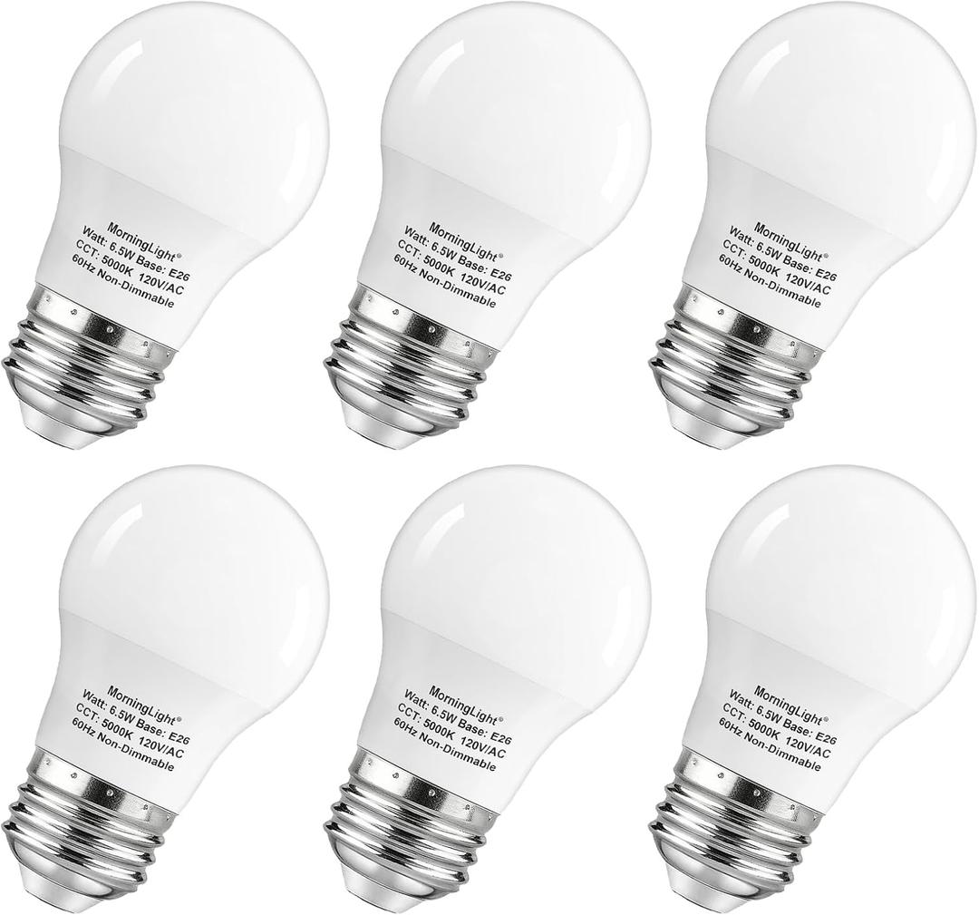 MorningLight 6 Pack A15 LED Bulbs 60W Equivalent, Non-Dimmable, Daylight 5000K, E26 Base, 6.5W 600 Lumens Bulb, A15 LED Light Bulbs for Ceiling Fan, Wall sconces, 25000+ Hours Lifespan