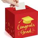 Graduation Card Box Red 9 Inches Class of 2026 Grad Cap Box Congrats Grad Foldable Cardboard Holder for High School College Graduation Party Decorations