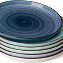 Sweese Porcelain Dessert Plates 7.4 Inch - Round Salad/Appetizer Plate Set, Microwave Dishwasher Safe, Set of 6, Cool Assorted Colors (Blue Series)