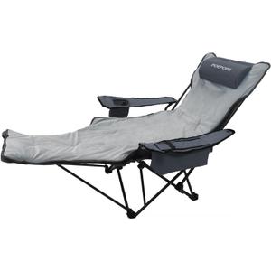 Reclining Camping Chair 4 Position with Foot Rest Comfortable for Adults 265Ibs Folding Lounger Mesh Beach Chair with Cooler Bag,Cotton Cushion and Cup Holder for Outdoor Patio
