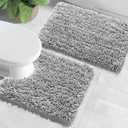 Yimobra Bathroom Rugs Sets 2 Piece, Soft Absorbent Bath Mat and U-Shaped Toilet Rug with Non Slip Backing, Luxury Shaggy Bath Mats for Bathroom, Machine Washable, 24"x17"+24"x20", Light Grey