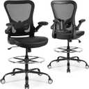 Drafting Chair Tall Office Chair 300lbs Ergonomic Standing Desk Chair with Lumbar Support and Adjustable Footrest Ring, Comfy Mesh Rolling Chair with Flip-up Armrests, Black
