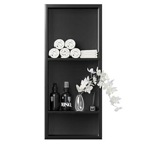 Stainless Steel Shower Niche, 12" X 30"X 4" Triple-Tier Wall-inserted Niche Recessed, Elegant Black Niche Shower, NO Tile Needed Wall Niche for Bathroom Storage Built-in Installation