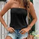 ZAFUL Women Satin Strapless Tube Tops Side Split Sleeveless Backless Bandeau Top Going Out Bustier Tops Silk Tank Top, XL (Black)