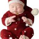 Newborn Photography Props Outfits Christmas Hat Leggings Infant Baby Boy Girl Photoshoot Costume (Red)