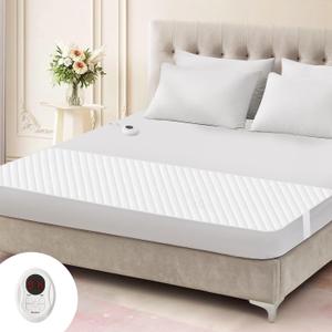 Bwarm Waterproof Heated Mattress Pad, ETL Certified Bed Warmer with 9 Heat Settings, 1-12 Hours Auto Off Deep Pocket, Machine Washable, White Foot King 78" W x 24" L