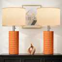 Reaketon Table Lamps for Living Room Set of 2, Ceramic Table Lamps for Bedroom, 20" Modern Lamps for Night Stands, Orange
