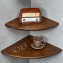 Corner Shelves, Floating Corner Shelf, Set of 2 16inch Solid Oak Wood Corner Wall Shelves, Round End with Wire Hole for Small Plant for Bedroom, Kitchen, Living Room (Walnut)
