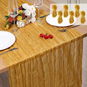 6 Pack Cheesecloth Table Runner 10Ft Christmas Gauze Boho Table Runners for Wedding Decor Bridal Shower Decorations Baby Shower Party (35" x 120")
