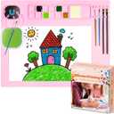 Silicone Painting Mat, Art Mat with Cup, Craft Paint Brush Cleaner Tool, Artist for Kids Gift Clay DIY Creations, Gift Packaged (Pink)