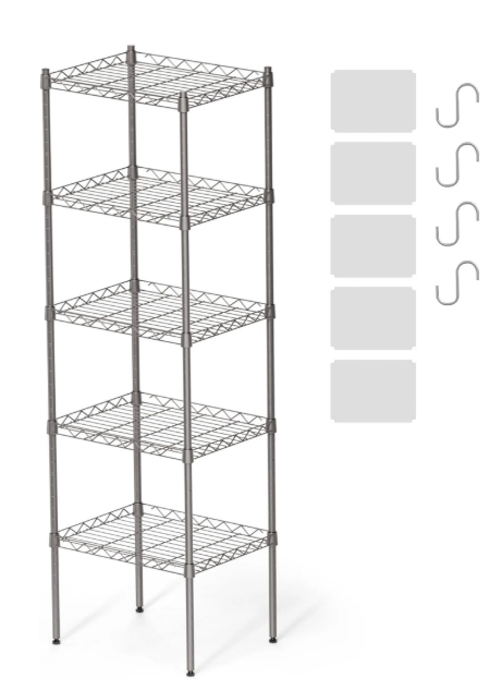 5 Tier Shelves, 16.9"x 13"x 53.9" Utility Rack Shelf, Metal Storage Shelving, Adjustable Wire Shelving Units, Heavy Duty Storage Organizer for Garage Laundry Office, Silver