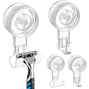 LUXEAR Suction Hooks,4 Pack 2razor Hooks 2 Single Hook Clear Removable & Reusable Vacuum Suction Hanger Waterproof Powerful Weather Hanger Hook for Towel Bathrobe Loofah Bathroom Kitchen Storage