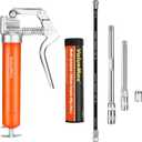 ValueMax Mini Grease Gun Kit (3500 PSI) with 3 OZ Grease, 12'' Flexible Hose, 5'' & 3 Extension Tubes, Pistol Grip, Reinforced Construction, Fit for Automotive, Marine, Industrial