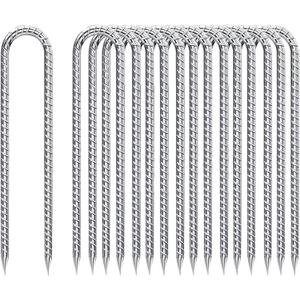 Rebar-Stakes-12-Inch-Galvanized, U Hook Trampoline Stakes 20 Pack Ground Anchors Tent Stakes Heavy Duty for Plants Anti-Rust Landscape Fabric Stakes Artificial Turf
