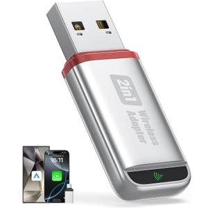 2026 Wireless CarPlay Adapter Support Apple CarPlay & Android Auto, 2-in-1 USB A & USB C Mini Bluetooth Dongle Convert Wired to Wireless Compatible with iPhone & Android