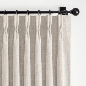 Greyish Beige 100% Blackout Two Layer Natural Linen 84 Inch Curtains for Bedroom 2 Panels Set, Memory Trained Pinch Pleated Insulated Noise Cancelling Farmhouse Windows Drapes 40 x 84 Inches Length