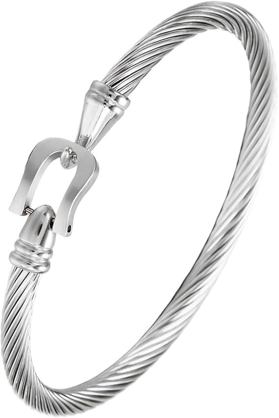 Twisted Cable Bracelet Stylish Fine Stainless Steel Cable Cuff Bracelet with Hook Clasp Bracelets Jewelry for Women