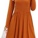 ULTRANICE Women's Fall Casual Long Sleeve Dresses V Neck Swing Midi Dress with Pockets, Size M