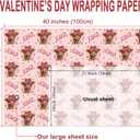 2 x WRAPLULU Valentine's Day Wrapping Paper - 4 Jumbo Sheets, 28 * 40 Inches - Pink Gift Wrap with Cute Highland Cow, Hearts, Bow, Candy and 'XOXO', Perfect for Valentines Couples Girlfriend Boyfriend