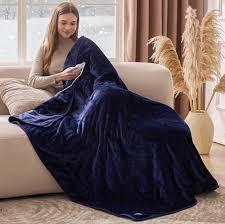 Heated Blanket Electric Blanket,Cozy Faux Rabbit Fur & Soft Flannel Warm Heater Throw Blanket with 5 Fast Heating Levels &10Hours Auto-Off Over-Heat Protection50" x 60"  Blue