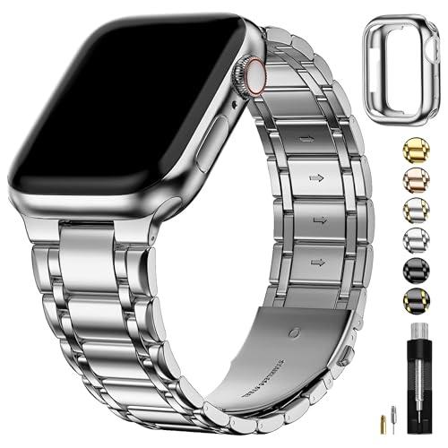 Fullmosa Bands Compatible with Apple Watch Band 41mm 40mm 38mm, Stainless Steel iWatch Band with Case for Apple Watch Series 9 8 7 6 5 4 3 2 1 SE3/2/1, Silver