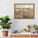 Framed Jesus Wall Art, Vintage Christian Canvas Wall Decor Pictures, Jesus Walking in Field Posters Prints, Rustic Religious Home Decor for Living Room Bedroom Church Prayer Room 16x24 Inch