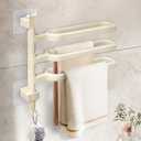 Pysrych No Drill Swivel Towel Rack Wall Mounted 3-Arm Towel Bar ABS Self-Adhesive Towel Holder with Hook for Bathroom Shower Kitchen Beige