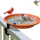 Deck Mounted Bird Bath for Railing,Vivid Terracotta Finish,Detachable Bowl & Heavy Duty Adjustable Clamp Rust-Proof 11.5 Inch Metal Bird Feeder for Balcony,Patio,and Garden(Oriole Orange)