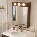 Réflexon 28x20 LED Lighted Bathroom Medicine Mirror Cabinet with Sockets & USBs, Dimmable Light and Color Adjustment, LED Bulbs, Easy to Install, Walnut