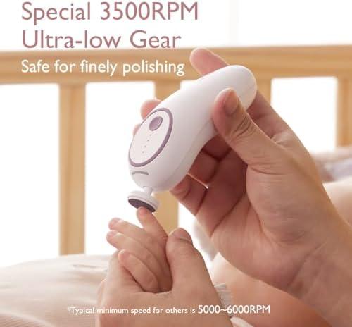 Momcozy Baby Nail File Electric, Gentle Baby Nail Trimmer Electric, Baby Nail Clipper with Night Light, 7 Grinding Head Replacement Pads, Pink