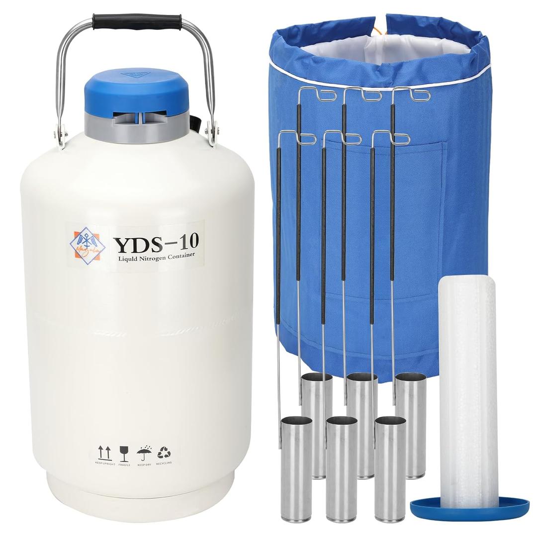 Magula 10l Liquid Nitrogen Container, Ln2 Liquid Nitrogen Dewar,Aluminum Alloy Liquid Nitrogen Tank With 6 Canisters (10l)