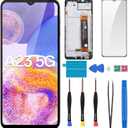 for Samsung Galaxy A23 5G Screen Replacement LCD Display Touch Digitizer Full Assembly with Frame Side Button Ear Speaker Vibration Motor Glass Repair Tools Kit SM-A236U SM-A236U1