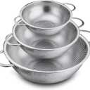 P&P CHEF Colander Set of 3, Stainless Steel Micro-Perforated Colanders Strainers for Draining Rinsing Washing, Ideal for Pasta Vegetables Fruits, Heavy Duty & Dishwasher Safe - 1/3/5 Quart