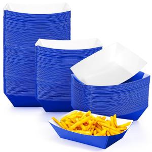Yinkin 200 Pcs Paper Boat Disposable Halloween Food Trays Nacho Trays Kraft Paper Boats for Tacos Concession Party Supplies(2lb,Blue)