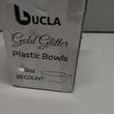bUCLA 50Pack Gold Glitter Plastic Small Bowls - 8oz Disposable Ice Cream/Salsa/Dipping/Dessert/Sauce/Small Serving Bowls for Party