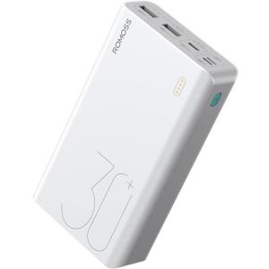 ROMOSS Power Bank, 30,000mAh Portable Phone Charger with USB C 3 Outputs & 3 Inputs, External Battery Pack PD 18W with iPhone 15/14/13/12, iPad, Samsung Galaxy and More (White)
