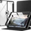 MoKo Case for iPad 9th Generation with Pencil Holder, iPad 8th/7th Gen Case 10.2-inch, Built-in Screen Protector Clear Back, Stain Resistant Multi Angle Viewing Stand, Auto Wake/Sleep, Black
