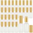 Roshtia 30 Pcs 1 oz/ 30 ml Gold Glass Spray Bottle Refillable Perfume Atomizer Clear Decorative Empty Bottles with Fine Mist Sprayer Pump for Face Body Travel