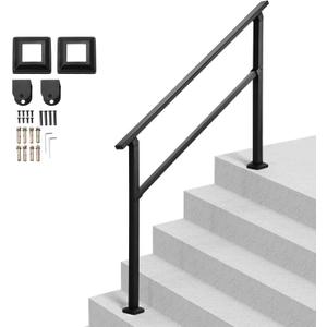 VEVOR Outdoor Handrails for Steps, 4-5 Step Stair Rail Kit, Black Square Tube with Horizontal Bar, Carbon Steel Support Rails for Seniors, Concrete & Deck Stairs, Easy Installation
