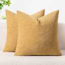 MIULEE Pack of 2 Couch Throw Pillow Covers 16x16 Inch Soft Beige Yellow Chenille Pillow Covers for Sofa Living Room Solid Dyed Pillow Cases