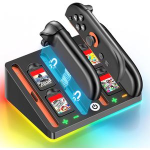 2 x Switch 2 Controller Charger Docking Station for 2025 Nintendo Switch 2 Joycon, Fast & Ergonomics Magnetic Charging Dock Station with RGB Lighting & for Joy con 2 Controller Accessories Kit (Black)