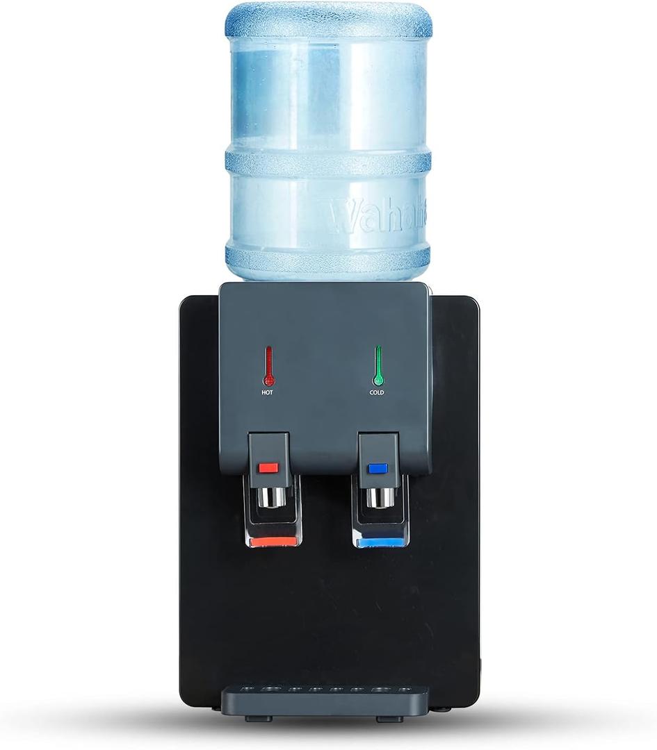 Premium Countertop Water Cooler Dispenser, Holds 3 or 5 Gallon Jug, Top Loading, Hot and Cold Water, Child Safety Lock, Compact Design Ideal For Homes, Kitchens, Offices, Dorms, Black