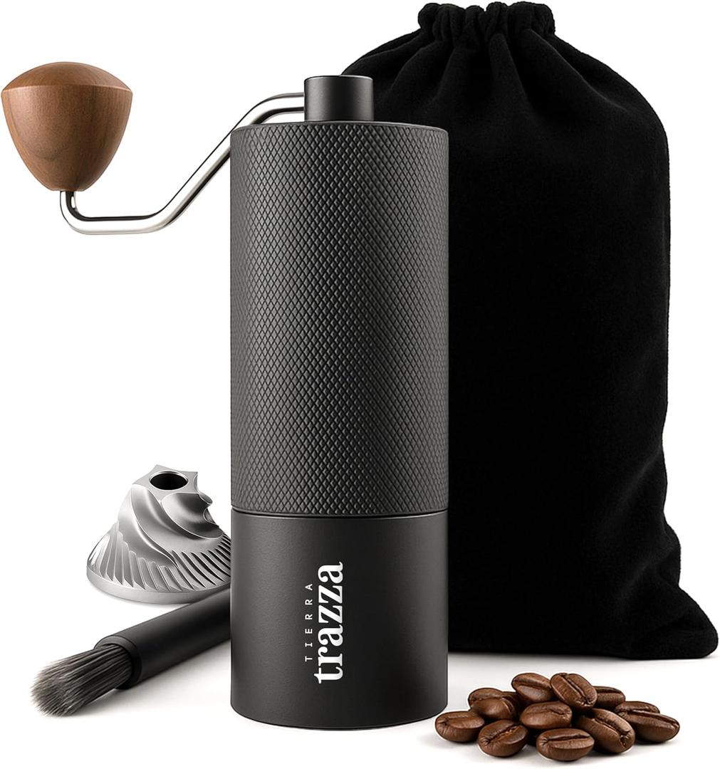 Manual Coffee Grinder, Conical Burr Coffee Grinder with Stainless Steel Burrs & Walnut Handle for Espresso, French Press, Travel, Camping & Home Use
